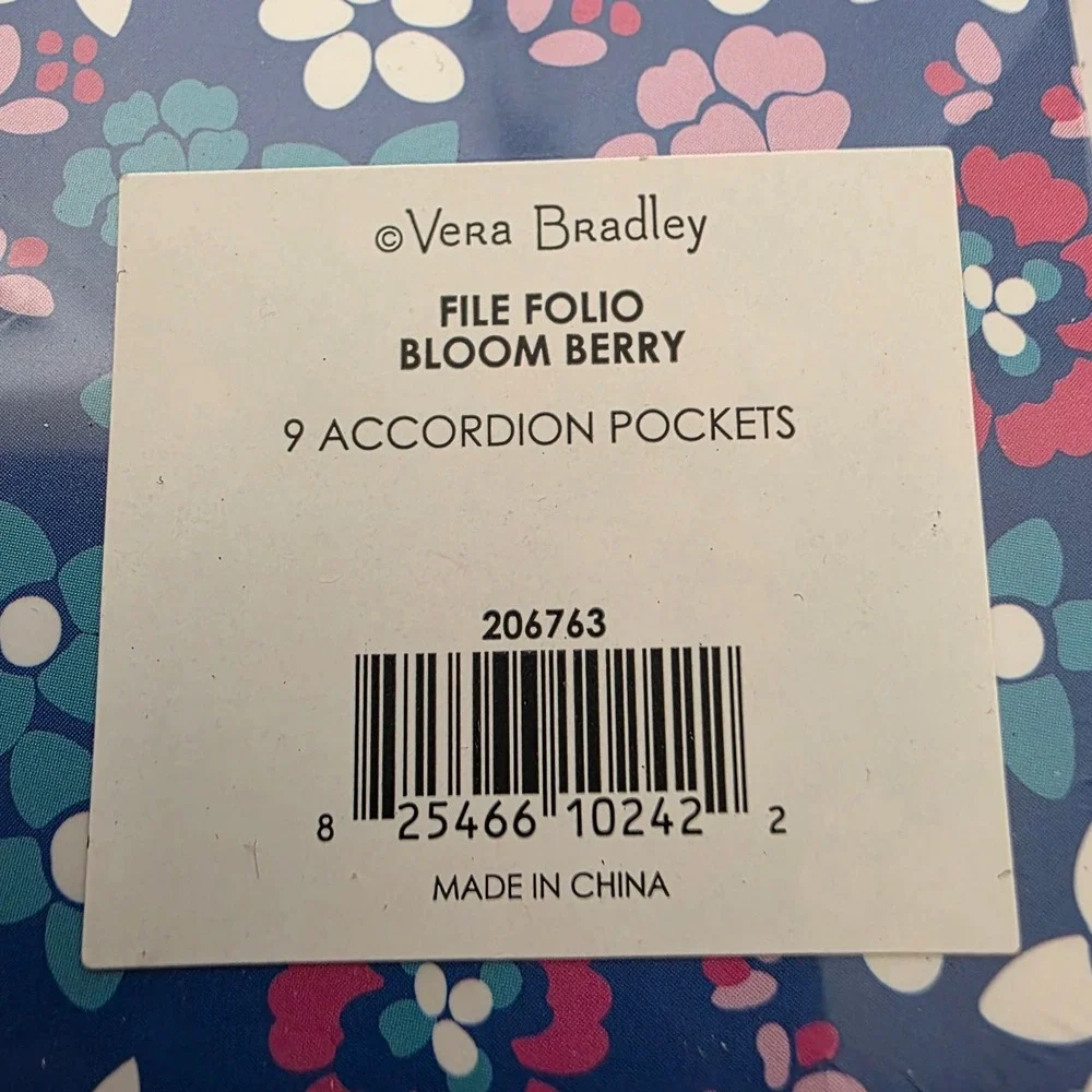 NEW Vera Bradley Staples Bloom Berry File Folio 9 Pocket Accordion Organizer